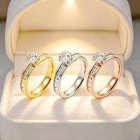 Bague en Acier Inoxydable en Gros avec Zircon Cubique Rond, Pierre Centrale de 6 mm, Sertie en Canal, pour Femme, en Stock, Bague Tendance