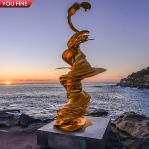 Large Abstract Stainless Steel Wind Sculpture Tornado Statue On Beach