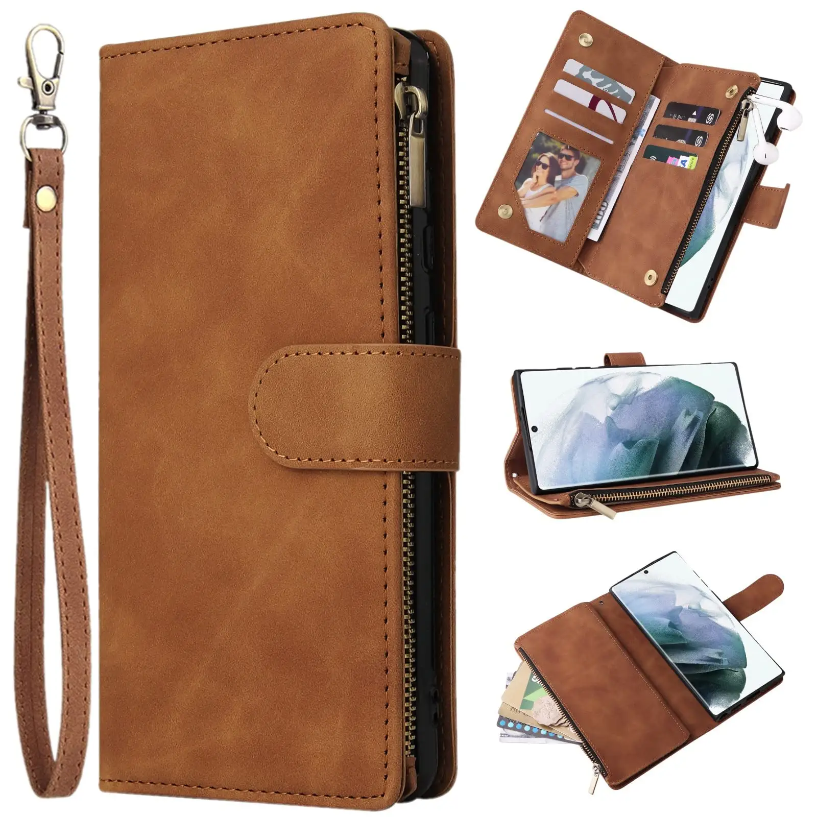 Flip Folio Leather Wallet Phone Cases for Samsung Galaxy S22 Ultra Luxury