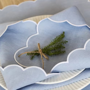 Napperon en lin écologique à bords ondulés et pétoncles stonewash 100% serviettes en lin et sets de table pour mariage - Product Image 1