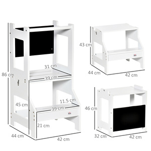 Homcom 2 in 1บันได MDF Montessori แบบถอดได้พร้อมเก้าอี้และกระดานดำรวมสำหรับเด็กอายุ3-6ปีสีขาว - Product Image 3