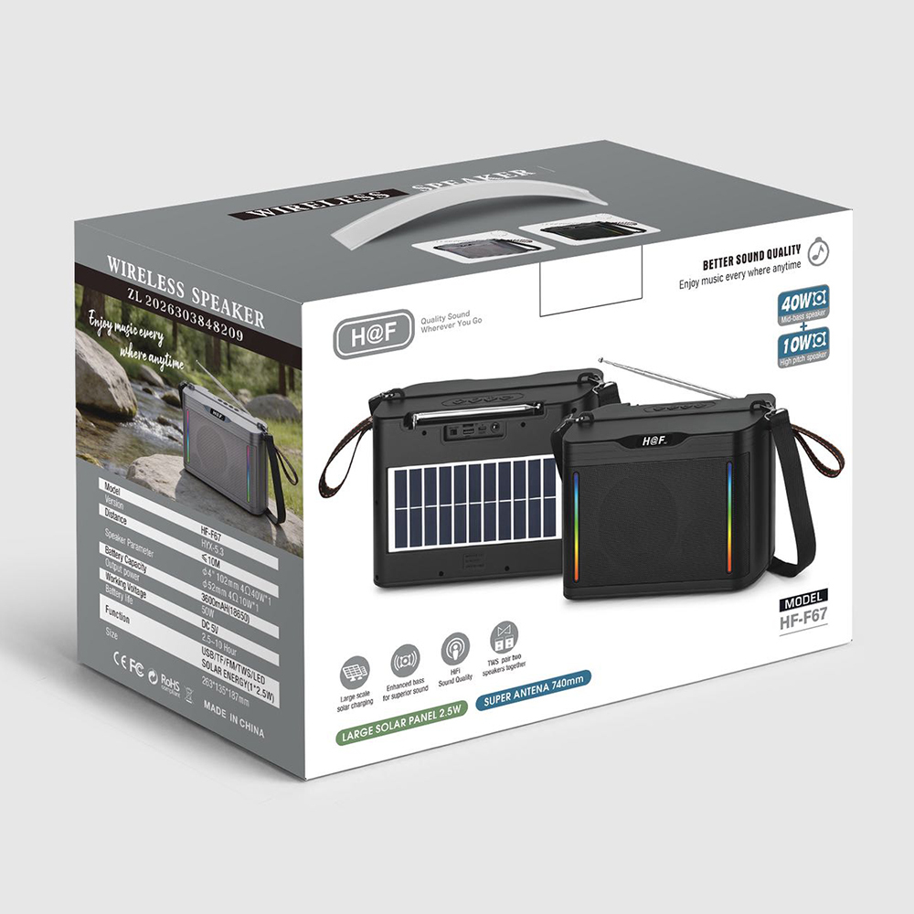 HF-F67 Big New Solar Panels Charging Stereo Woofer Wireless Portable BT Speaker FM Radio/TF/USB/TWS Blue-tooth Music Speaker · image 5