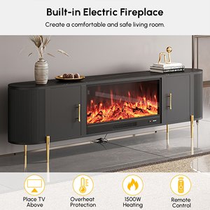 Mueble para TV <span class=keywords><strong>con</strong></span> <span class=keywords><strong>Chimenea</strong></span> Eléctrica Moderna AJUNION, Superficie de Piedra y Soporte para TV de MDF Premium, <span class=keywords><strong>Chimenea</strong></span> <span class=keywords><strong>con</strong></span> Efectos de Llama 3D y Control Remoto - Product Image 2