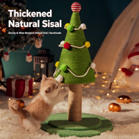 Poteau à gratter pour chat en forme de sapin de Noël, en sisal naturel résistant à l'usure, avec des pompons colorés, jouet interactif pour chat, utilisation en intérieur