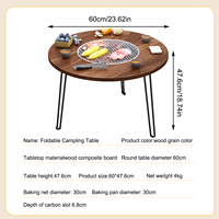Table de barbecue ronde pour le thé et le barbecue, pliable, en bois grainé, table de foyer extérieure