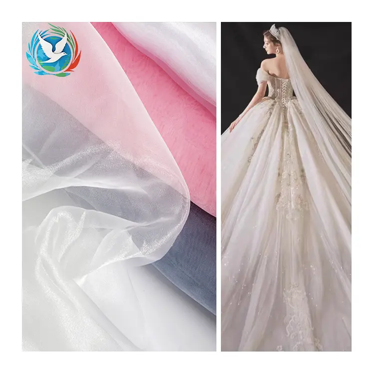 Échantillon gratuit Usine en stock Tissu en organza de soie uni de couleur unie pour robe de mariée rigide