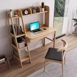Juego de silla de escritorio de estudio de Color nogal de fábrica con combinación de estantería Escritorio de ordenador de madera maciza de lujo para oficina en casa - Product Image 1