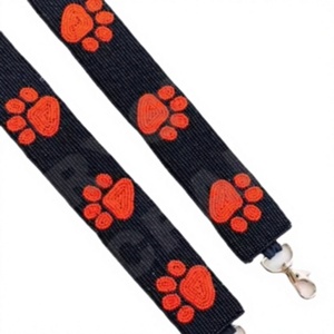 <b>Dog</b> Paw Print Customized White Gold Seed Bead Bag Straps '<b>Hook</b> Em Horns' Fashionable Accessory Beaded Purse Strap - Product Image 1