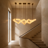 Lustre suspendu moderne en marbre naturel espagnol, cuivre et or, avec télécommande 360°, économie d'énergie, luxe, pour villa et salon