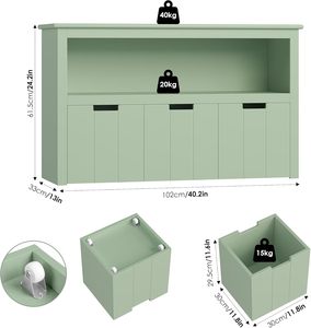 Mueble de Almacenamiento de Juguetes para Niños <span class=keywords><strong>con</strong></span> <span class=keywords><strong>Ruedas</strong></span>, 3 Cajones, Estantería <span class=keywords><strong>Infantil</strong></span>, Color Verde para Sala de Estar, 102 x 33 x 61.5 cm - Product Image 5