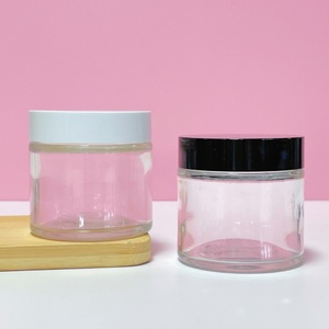 Eco-friendly Recycled Body Butter <b>Scrub</b> Cream Container 4oz 120g Clear Straight Side Glass Cream Jar with Lid - Product Image 2