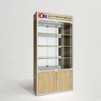 Vitrine en verre avec cadre en aluminium gris avec éclairage LED Étagères flottantes et miroir au dos pour vitrine de bijouterie