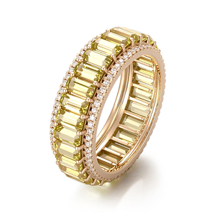 Anillo de Eternidad Completo Personalizado con Zafiro Amarillo de Laboratorio con Corte Baguette y Banda Pavé de Oro Real de 18k, un Regalo para mi Novio - Product Image 2