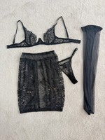 Nouvel ensemble en dentelle florale transparente, soutien-gorge à armatures et jupe en résille