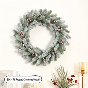 Décoration <span class=keywords><strong>de</strong></span> Noël floquée artificielle <span class=keywords><strong>en</strong></span> faux <span class=keywords><strong>sapin</strong></span> givré à double anneau pour porte ou mur, vente <span class=keywords><strong>en</strong></span> gros directe d'usine - Product Image 3