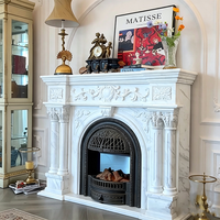 Manteau de cheminée en marbre, cadre de cheminée, manteau de cheminée de luxe en marbre naturel sculpté à la main pour la décoration intérieure de villas et de maisons