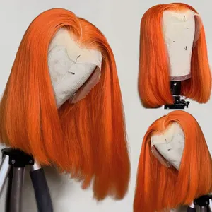 Highlight Ombre 13x4 Lace Front Bob Wig Human Hair Straight Ginger Orange Highlights Short Wigs For Women Lace Frontal Wigs