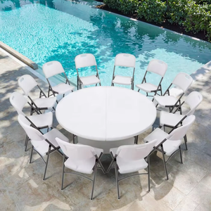 Wholesale Heavy Duty <strong>Foldable</strong> 6ft 8ft 10 People Garden Party Rectangular White Plastic <strong>Dining</strong> <strong>Table</strong> and <strong>Chairs</strong> Set - Product Image 2