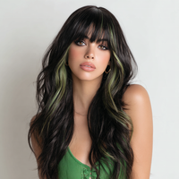 Perruque synthétique de mode européenne américaine pour dames Style de vague de corps Noir Faits saillants Vert Dégradé Perruque de cheveux ondulés Bangs-SM406