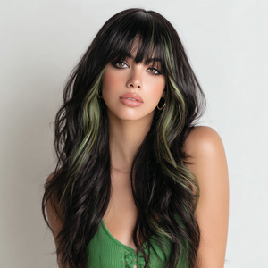 <span class=keywords><strong>Parrucca</strong></span> sintetica di moda europea americana per donna stile onda corpo nero evidenzia <span class=keywords><strong>verde</strong></span> gradiente capelli ondulati <span class=keywords><strong>parrucca</strong></span> Bangs-SM406 - Product Image 4