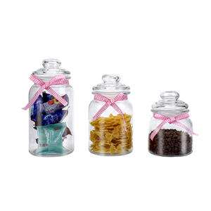Silk Ribbon Decorate clear airtight glass storage jar glass candy cookie coffee bean jar