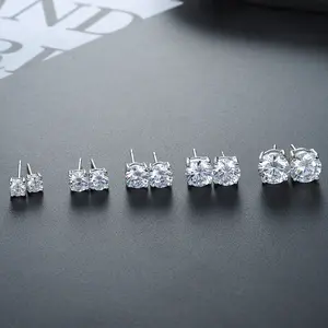 Orecchini di moda più venduti da 925 donna orecchini in argento Sterling da 2mm a 8mm rotondi di cristallo cz orecchini di diamanti gioielli