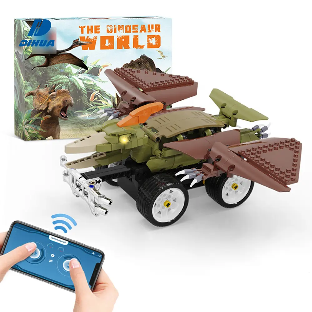 373PCS Programable Building Toy Dinosaur Blocks Car Dual Control Program 2.4Ghz RC Toy Pterosaur STEM Educational