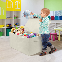 Coffre jouets en plastique pour enfants, boîte de rangement pliable en Non tissé pour enfants avec couvercle rabattable, bacs de rangement grands (Beige)