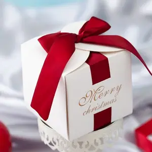 Kerst Karton Papier Bruiloft Vierkante Mini Papier Geschenkdoos Verpakking Met Lint