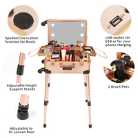 Espejo de Maquillaje Profesional con Iluminación LED, Portátil, con Ruedas, 4 Patas Telescópicas, Atenuador Táctil, 4 Niveles, Color Oro Rosa CF