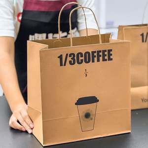 Sacs en papier kraft écologiques de haute qualité personnalisables pour les cafés, impression offset, logo personnalisé classique pour les boissons - Product Image 3