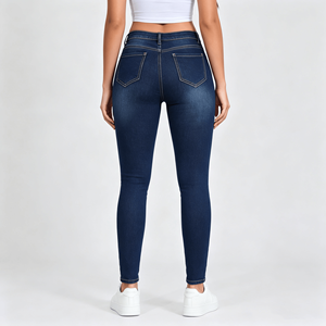 <span class=keywords><strong>Jeans</strong></span> <span class=keywords><strong>Skinny</strong></span> Femme Transfrontalier en Denim Bleu Coton Coupe Droite, Pantalon Slim Élastique Taille Haute pour Jeunesse (Forme Pomme) - Product Image 2