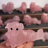 Vente en gros de pierre de cristal naturel quartz rose sculpté à la main animal chien renard sculpture artisanat en cristal pour la décoration de la maison
