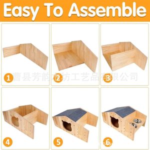 Casa para gatos de madera maciza con estación de alimentación y tapete rascador para gatos pequeños, forma rectangular, muebles multifuncionales para mascotas - Product Image 3