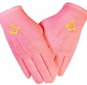Guantes masónicos de uso diario Regalia 100% de algodón con cuadrado bordado dorado y emblema de brújula Color rojo - Product Image 1