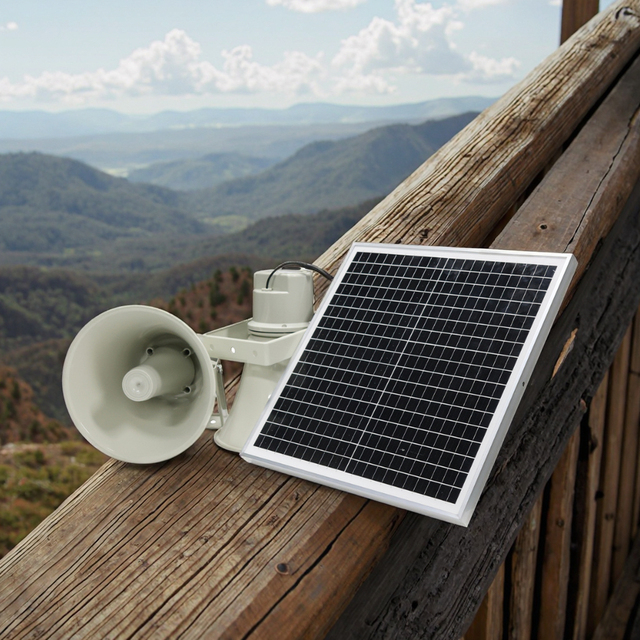 Outdoor Solar Horn Speaker with 4G Wireless Networking Remote Broadcasting Function Built-in Power Amplifier Supports RJ45 Input