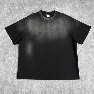 T-shirt Oversize Respirant en Polyester/Coton DiFan pour Homme, T-shirt Lourd Effet Gaufré Teint par Pulvérisation, Bords Bruts Effilochés et Délavés pour Homme - Product Image 2