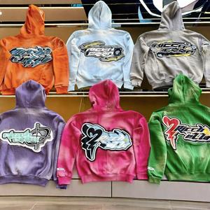 Conjunto Deportivo Personalizado para Hombre de Alta Calidad, Sudadera con Capucha de Algodón con Cierre Completo Estilo Vintage, Pantalones Deportivos Acampanados con Lavado Ácido Estilo Vintage - Product Image 4