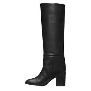 Bottes noires en PU à bout pointu et talon épais WETKISS, hauteur genou, respirantes, avec bouton, pour femme, mode hiver/automne/printemps - Product Image 1