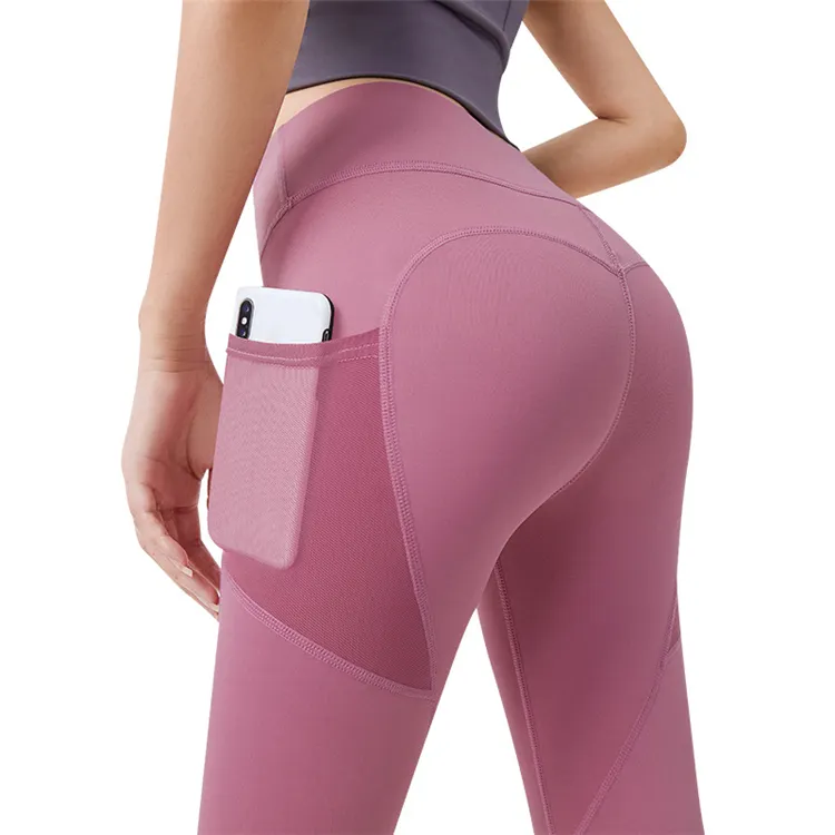 Pantalones de Yoga de cintura alta para mujer, mallas elásticas de 4 vías con bolsillos de malla para entrenamiento, correr, deporte