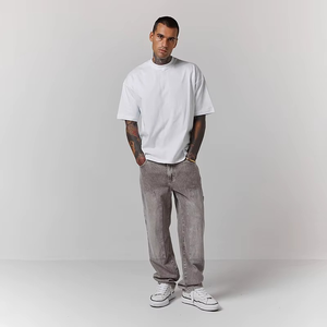 Jeans amples délavés pour hommes, style streetwear, en denim, coupe charpentier, vente en gros - Product Image 2