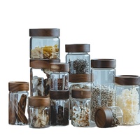 Récipient alimentaire en verre à couvercle en acacia luxueux de haute qualité bouteilles de grande capacité pour la cuisine