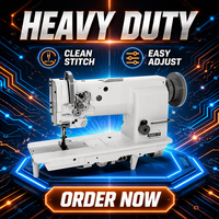 Machine à coudre industrielle robuste à point noué avec moteur, double aiguille pour vestes en cuir, jeans et sacs