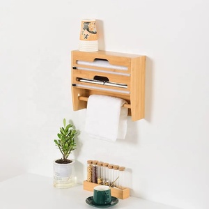 Cadres muraux en <span class=keywords><strong>bois</strong></span> de bambou 4 en 1 Porte-rouleau de <span class=keywords><strong>cuisine</strong></span> <span class=keywords><strong>mural</strong></span> Organisateur de serviettes en papier Distributeur de papier d'aluminium en bambou - Product Image 2