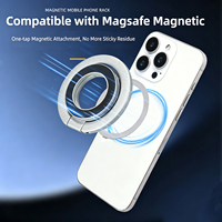 Support de téléphone magnétique double face en aluminium, triple charnière, entièrement pliable, avec anneau métallique