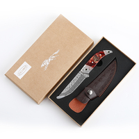 Vente chaude Damas Lame Couteau De Cuisine Manche En Bois Couteau De Survie avec Gaine Extérieure pour La Chasse Et La Cuisine