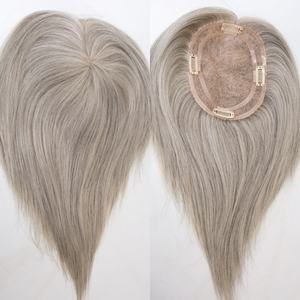 Mélange de sel et de poivre, couleur grise, 100% <span class=keywords><strong>cheveux</strong></span> humains, mono-topper 5x6.5 pouces, longueur courte pour <span class=keywords><strong>cheveux</strong></span> fins, femmes blanches d'âge moyen - Product Image 1