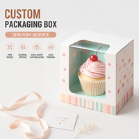 Boîte à cupcake individuelle personnalisée avec fenêtre transparente et insert en carton pour pâtisserie, donuts, biscuits, desserts, emballage pour mariage ou fête