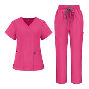 Conjunto de uniforme médico para mujer, blusa de manga corta con cuello en V y pantalones con cordón, uniforme de enfermería, ropa de trabajo para hospital, azul - Product Image 6