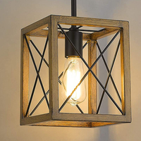 Lampe suspendue industrielle en bois, forme de dôme carré, Style américain, rétro, ferme, idéal pour une cuisine